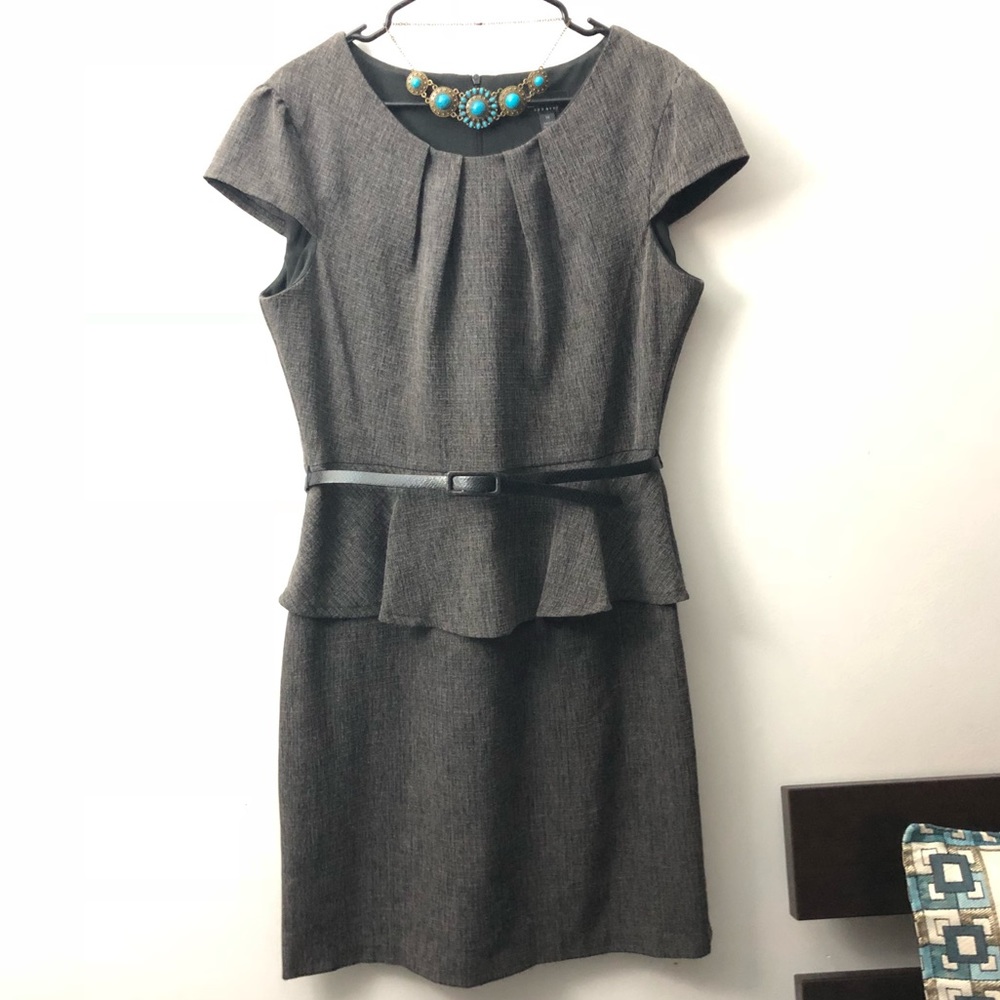 Connected apparel gray peplum dress with belt
